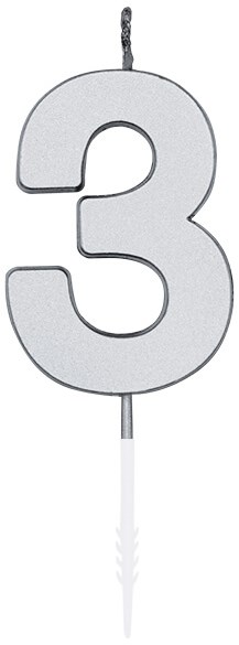 Taartkaarsje Nummer 3 Metallic Zilver - 4,5cm