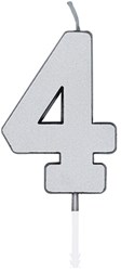 Taartkaarsje Nummer 4 Metallic Zilver - 4,5cm