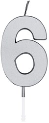 Taartkaarsje Nummer 6 Metallic Zilver - 4,5cm