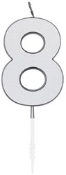 Taartkaarsje Nummer 8 Metallic Zilver - 4,5cm