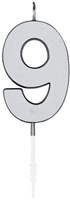 Taartkaarsje Nummer 9 Metallic Zilver - 4,5cm