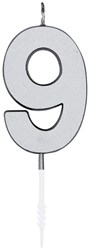 Taartkaarsje Nummer 9 Metallic Zilver - 4,5cm
