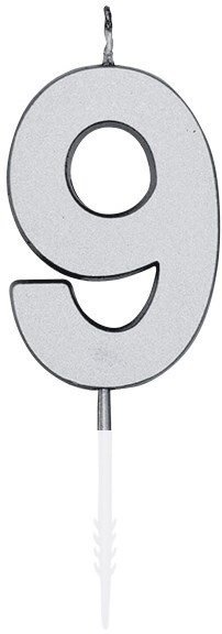 Taartkaarsje Nummer 9 Metallic Zilver - 4,5cm