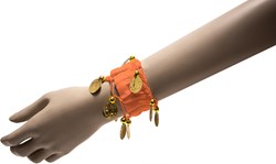 Armband Zigeuner Stof+Muntjes Oranje
