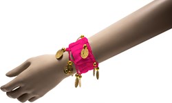 Armband Zigeuner Stof+Muntjes Pink