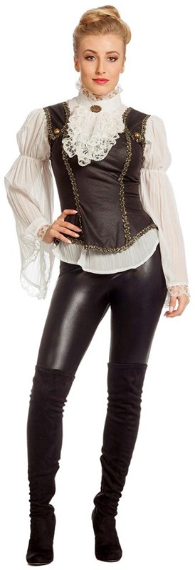 Luxe Piratenblouse Ecru met Top voor dames (voorkant 2)