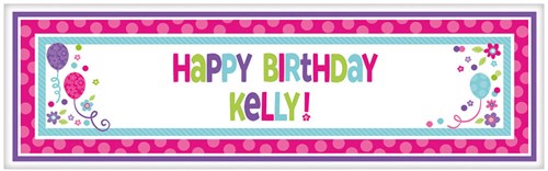 Banner Happy Birthday Paars/Roze Met Stickers