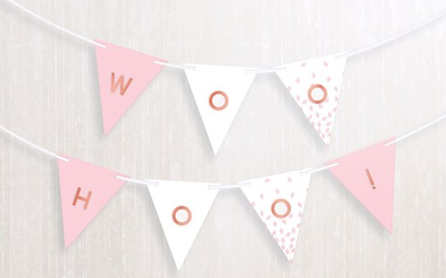 Vlaggenlijn met stickers Roségoud/Roze - 4,5m