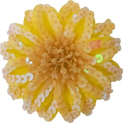 Bloemenbroche+Elastiek Pailletten Geel