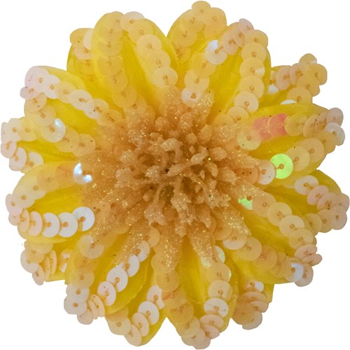 Bloemenbroche+Elastiek Pailletten Geel