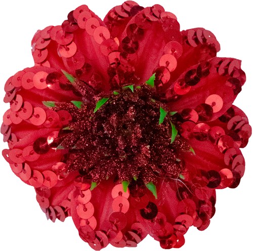 Bloemenbroche+Elastiek Pailletten Rood