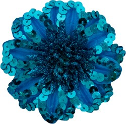 Bloemenbroche+Elastiek Pailletten Turquoise