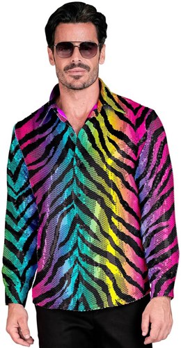 Heren Blouse Regenboog Tijger Pailletten