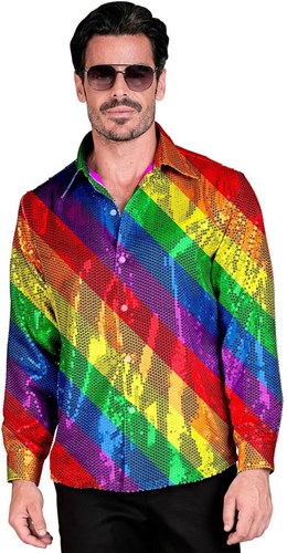 Heren Blouse Regenboog Pailletten