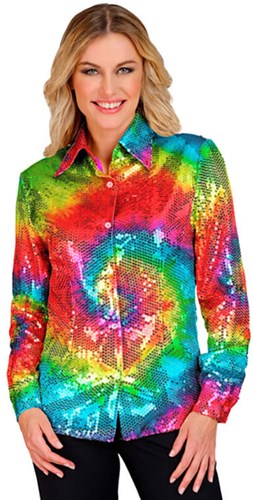 Dames Blouse Tie Dye Pailletten