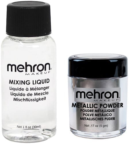Mehron Metallic Powder Silver + Mixing Liquid