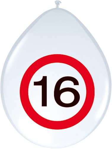 Ballonnen 16 jaar Verkeersbord 8st