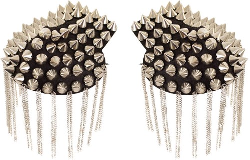 Epaulettenkapje met Spikes en Kettingen Zilver (2st)