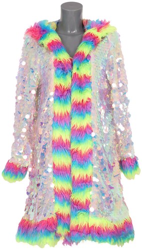 Pailletten Jas Holographic Parelmoer met Bont