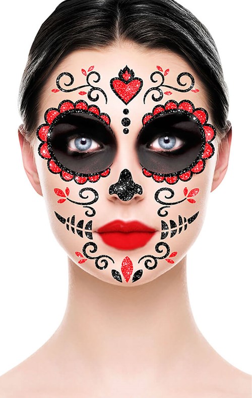Glitter Gezicht Sticker Catrina - Dia de los Muertos (voorbeeld)