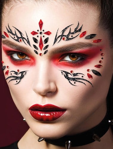 Face Jewels Gothic Rood-Zwart