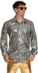 Heren Disco Shirt Shiny Zilver