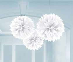 Hangdecoratie Fluffy Bol Wit 3st - 40cm