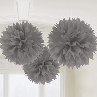 Hangdecoratie Fluffy Bol Zilver 3st - 40cm