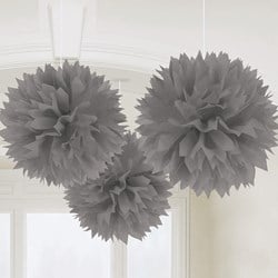 Hangdecoratie Fluffy Bol Zilver 3st - 40cm