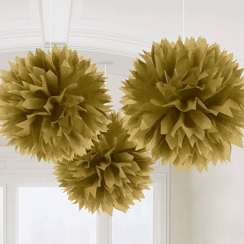 Hangdecoratie Fluffy Bol Goud 3st - 40cm