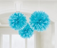 Hangdecoratie Fluffy Bol Turquoise 3st - 40cm