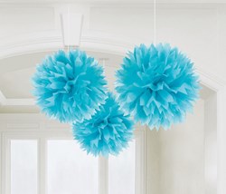 Hangdecoratie Fluffy Bol Turquoise 3st - 40cm