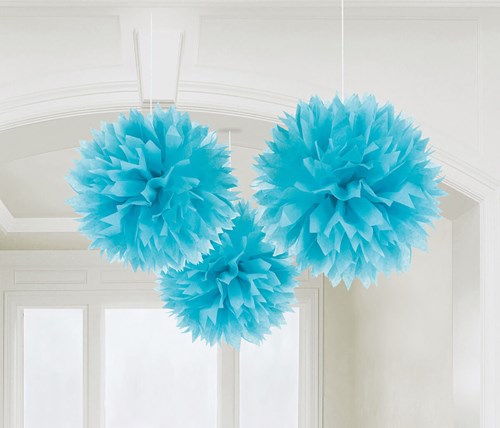Hangdecoratie Fluffy Bol Turquoise 3st - 40cm