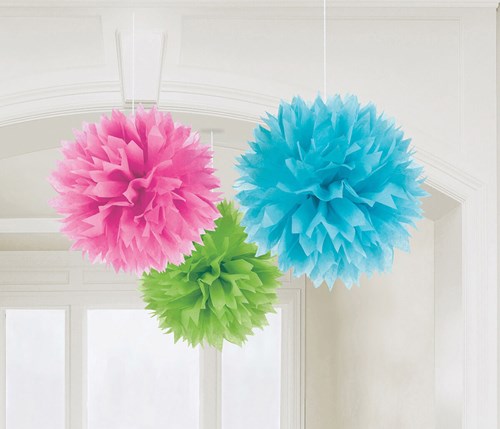 Hangdecoratie Fluffy Bol Multi 3st - 40cm