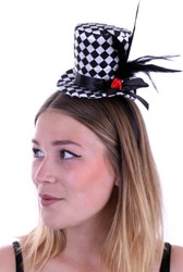 Diadeem met Mini Hoedje Zwart -Wit Geblokt