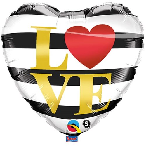 Folieballon Zwart-Wit Gestreept Hartje LOVE (46cm)