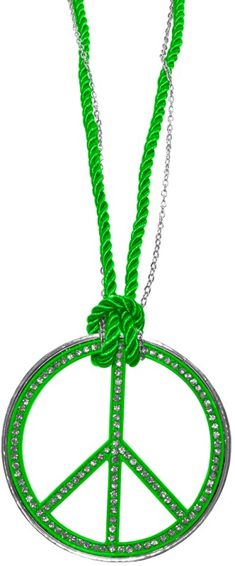 Peace Ketting Groot Neon Groen + Strass 