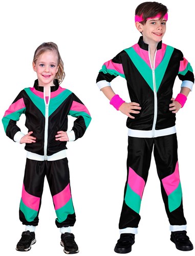 Jaren 80 Trainingspak Zwart Kind