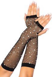 Nethandschoenen Vingerloos Lang Zwart met Strass