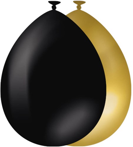 Ballonnen Goud/Zwart 30cm - 10st