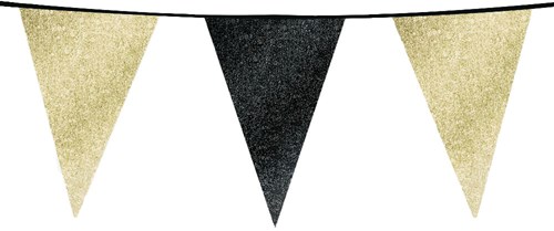 Glitter Vlaggenlijn Groot Zwart/Goud - 6m