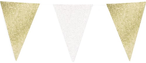 Glitter Vlaggenlijn Groot Wit/Goud - 6m