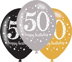Ballonnen 50 Sparkling Celebrations Silver & Gold (6st.)