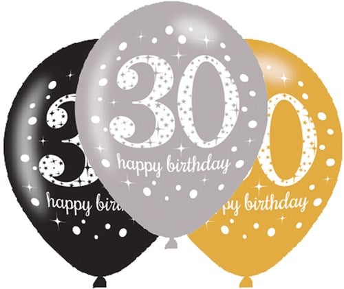 Ballonnen 30 Sparkling Celebrations Silver & Gold (6st.)