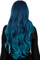 Pruik Selena Lang Krullen Zwart-Petrol-Blauw (achterkant)