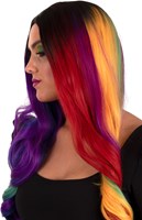Pruik Selena Lang Krullen Regenboog Two Sides (zijkant)