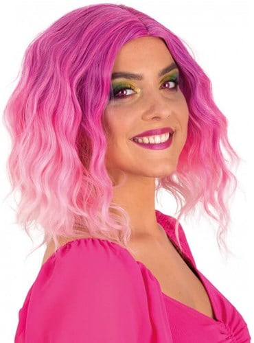Pruik Alicia Half Lang Wave Pink-Wit