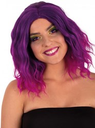 Pruik Alicia Half Lang Wave Paars-Pink