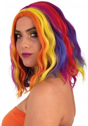 Pruik Alicia Half Lang Wave Regenboog