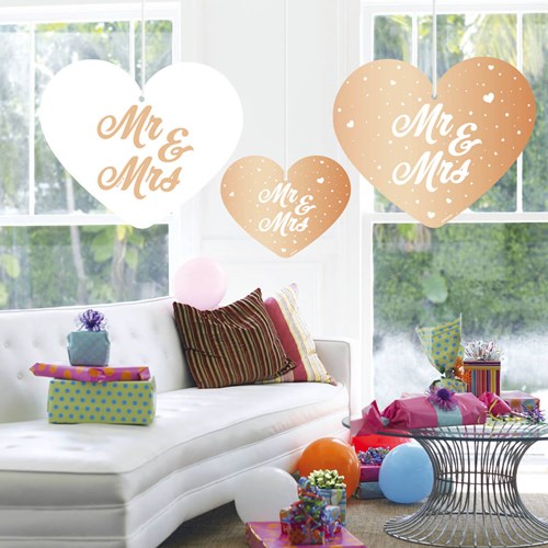Hangdecoratie Bruiloft Mr & Mrs Rosé Goud - 5st